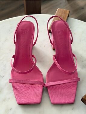 Mango Hot Pink Square Toe Strappy Block Heels